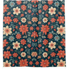 Schwarzer Hintergrund Nahtloses Blumendesign Duschvorhang