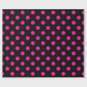 Schwarzer Hintergrund Pink Polka Dots Geschenkpapier (Flach)