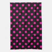 Schwarzer Hintergrund Pink Polka Dots Geschirrtuch (Vertikal)