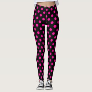 Schwarzer Hintergrund Pink Polka Dots Leggings