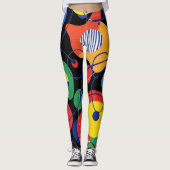 Schwarzer Hintergrund Primärfarbe Abstrakte Muster Leggings (Vorderseite)