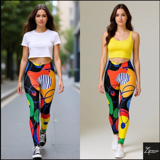 Schwarzer Hintergrund Primärfarbe Abstrakte Muster Leggings
