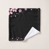 Schwarzer Hintergrund Rosa Blumenrinde Badhandtuch Set (Waschlappen)