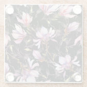 Schwarzer Hintergrund Rosa Magnolia Wasserfarbe Glasuntersetzer (Rückseite)