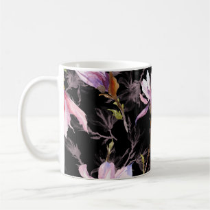 Schwarzer Hintergrund Rosa Magnolia Wasserfarbe Kaffeetasse