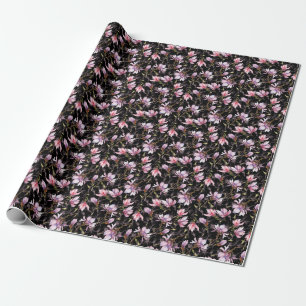 Schwarzer Hintergrund Rosa Magnolie Wasserfarbe Geschenkpapier