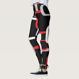 Schwarzer Hintergrund: rote, weiße und graue Retro Leggings