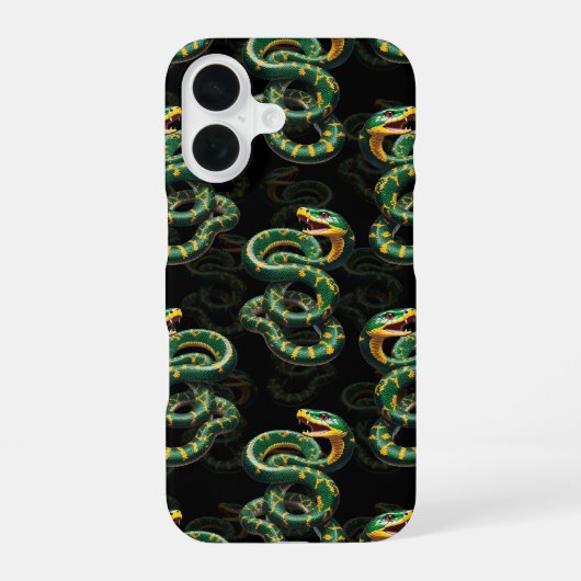 Schwarzer Hintergrund Schlange Muster Design iPhone 16 Hülle (Rückseite)