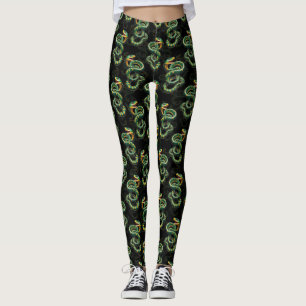 Schwarzer Hintergrund Schlange Muster Design Leggings