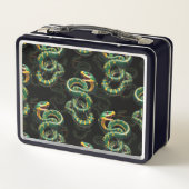 Schwarzer Hintergrund Schlange Muster Design Metall Brotdose (Rückseite)