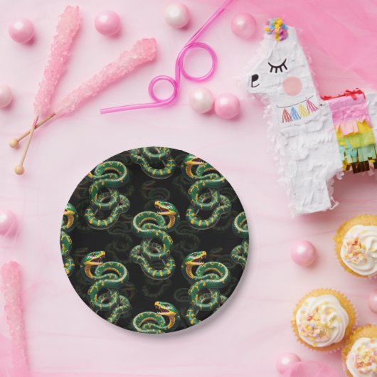 Schwarzer Hintergrund Schlange Muster Design Pappteller (Party)