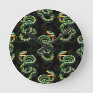 Schwarzer Hintergrund Schlange Muster Design Runde Wanduhr