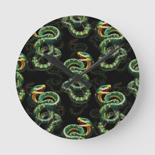 Schwarzer Hintergrund Schlange Muster Design Runde Wanduhr (Vorderseite)