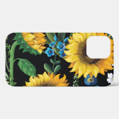 Schwarzer Hintergrund Sonnenblumenmuster Case-Mate iPhone Hülle (Rückseite (Horizontal))