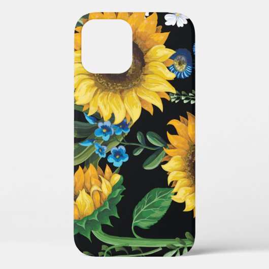 Schwarzer Hintergrund Sonnenblumenmuster Case-Mate iPhone Hülle (Rückseite)