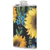 Schwarzer Hintergrund Sonnenblumenmuster Flachmann (Links)