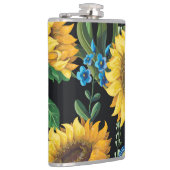 Schwarzer Hintergrund Sonnenblumenmuster Flachmann (Rechts)