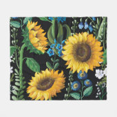Schwarzer Hintergrund Sonnenblumenmuster Fleecedecke (Vorderseite (Horizontal))