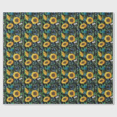 Schwarzer Hintergrund Sonnenblumenmuster Geschenkpapier (Flach)