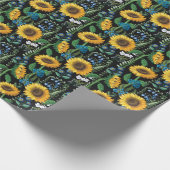 Schwarzer Hintergrund Sonnenblumenmuster Geschenkpapier (Ecke)