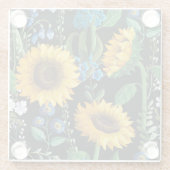 Schwarzer Hintergrund Sonnenblumenmuster Glasuntersetzer (Rückseite)