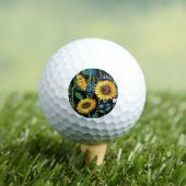 Schwarzer Hintergrund Sonnenblumenmuster Golfball (Insitu T-Shirt)