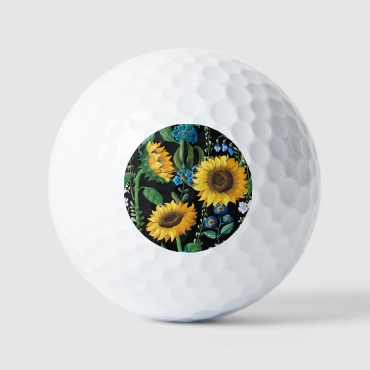 Schwarzer Hintergrund Sonnenblumenmuster Golfball (Vorderseite)