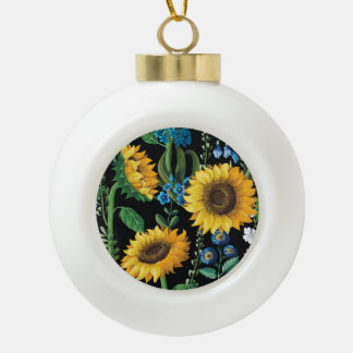 Schwarzer Hintergrund Sonnenblumenmuster Keramik Kugel-Ornament