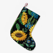Schwarzer Hintergrund Sonnenblumenmuster Kleiner Weihnachtsstrumpf (Vorderansicht (hängend))