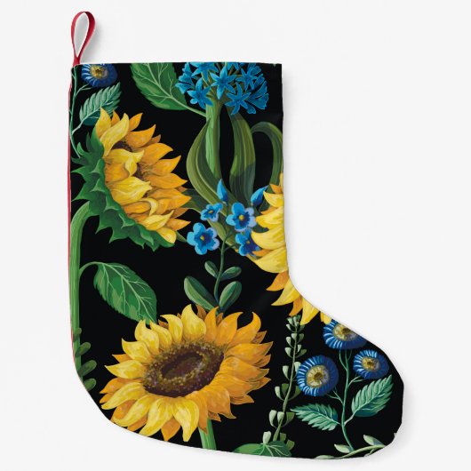 Schwarzer Hintergrund Sonnenblumenmuster Kleiner Weihnachtsstrumpf (Vorderseite)