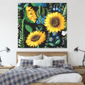 Schwarzer Hintergrund Sonnenblumenmuster Leinwanddruck (Insitu (Schlafzimmer))