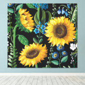 Schwarzer Hintergrund Sonnenblumenmuster Leinwanddruck (Insitu (Holzboden))