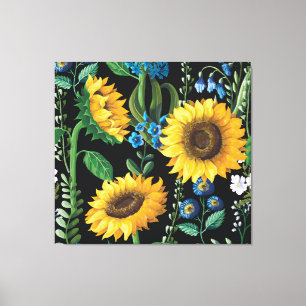 Schwarzer Hintergrund Sonnenblumenmuster Leinwanddruck