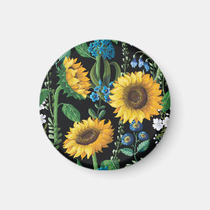 Schwarzer Hintergrund Sonnenblumenmuster Magnet