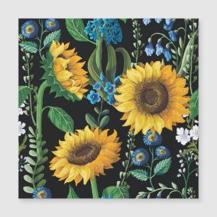 Schwarzer Hintergrund Sonnenblumenmuster Magnetkarte