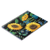 Schwarzer Hintergrund Sonnenblumenmuster Notizblock (Linke Seite)