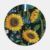 Schwarzer Hintergrund Sonnenblumenmuster Ornament Aus Glas (Rückseite)