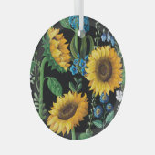 Schwarzer Hintergrund Sonnenblumenmuster Ornament Aus Glas (Vorderseite Rechts)