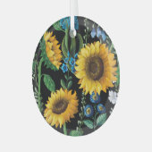 Schwarzer Hintergrund Sonnenblumenmuster Ornament Aus Glas (Vorderseite links)