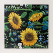 Schwarzer Hintergrund Sonnenblumenmuster Puzzle (Horizontal)