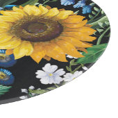 Schwarzer Hintergrund Sonnenblumenmuster Schneidebrett (Ecke)