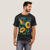 Schwarzer Hintergrund Sonnenblumenmuster T-Shirt (Vorne ganz)