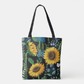 Schwarzer Hintergrund Sonnenblumenmuster Tasche (Rückseite)