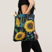 Schwarzer Hintergrund Sonnenblumenmuster Tasche (Von Nahem)