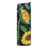Schwarzer Hintergrund Sonnenblumenmuster Thermosbecher (Nach links gedreht)