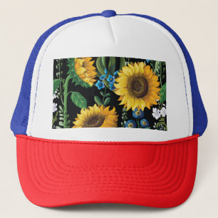Schwarzer Hintergrund Sonnenblumenmuster Truckerkappe