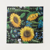 Schwarzer Hintergrund Sonnenblumenmuster Wandteppich (Vorderseite (Horizontal))