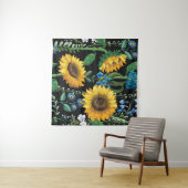 Schwarzer Hintergrund Sonnenblumenmuster Wandteppich (Beispiel (Horizontal))