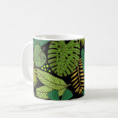 Schwarzer Hintergrund tropischer Blätter Kaffeetasse (Vorderseite Links)