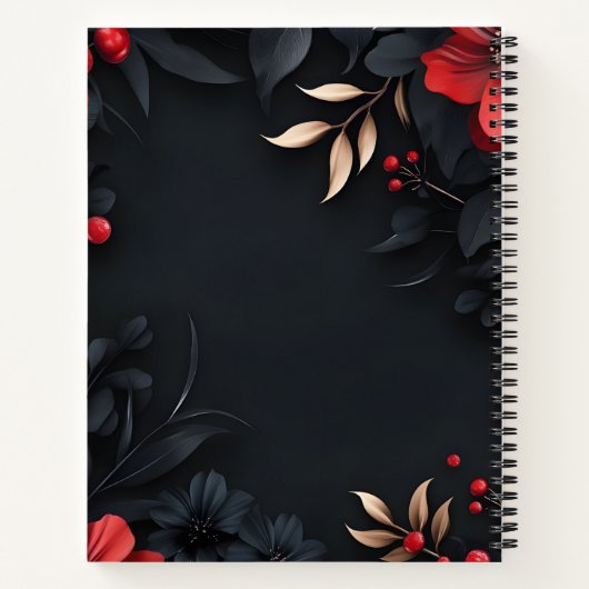 Schwarzer Hintergrund und Blumendekoration Notizblock (Rückseite)